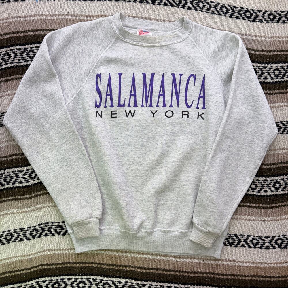 Vintage 80's Salamanca New York Gray Purple Crewneck Pullover Sweatshirt Sz M
